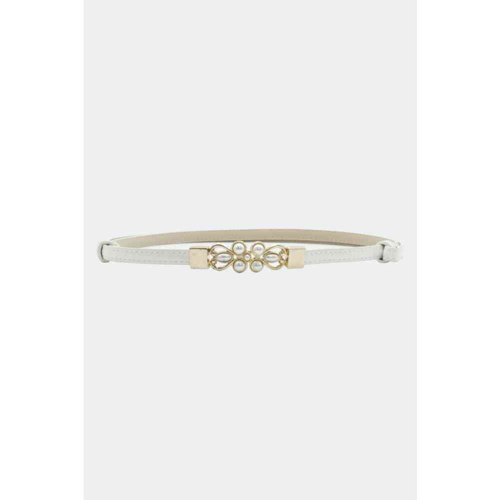 Voodoo Vixen - Pearl Buckle Adjustable Skinny Taille riem - Wit